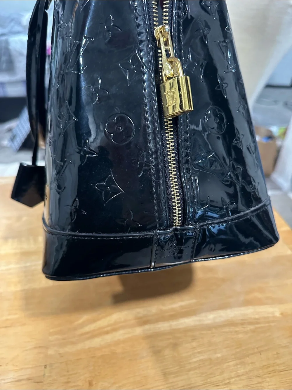 Black Patent Leather Purse with Gold Hardware with dark purple NWT wallet